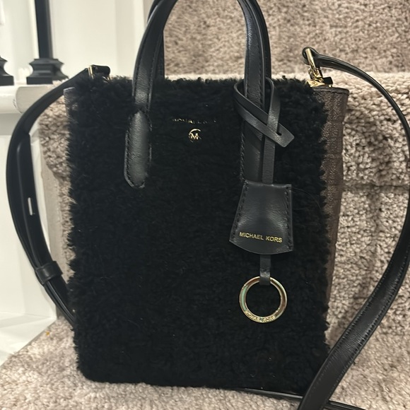 Michael Kors Sinclair Extra-Small Fur Trim Crossbody Bag BROWN/BLK - Picture 7 of 8